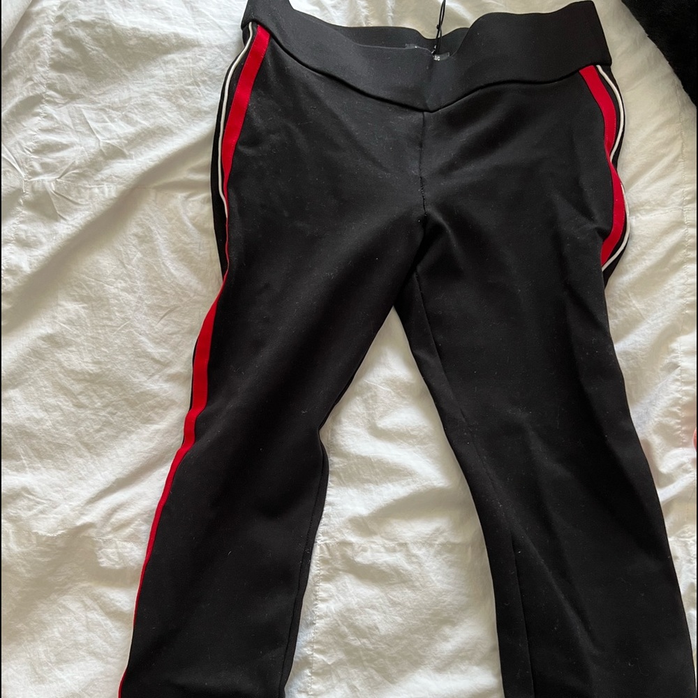 Zara leggings black with red and white stripes on the side high rise